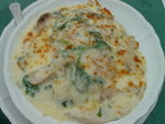 Baked Tagliatelli with Sole fillet and cream spinach sauce